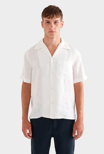 Short Sleeve Linen Camp Collar Shirt - White