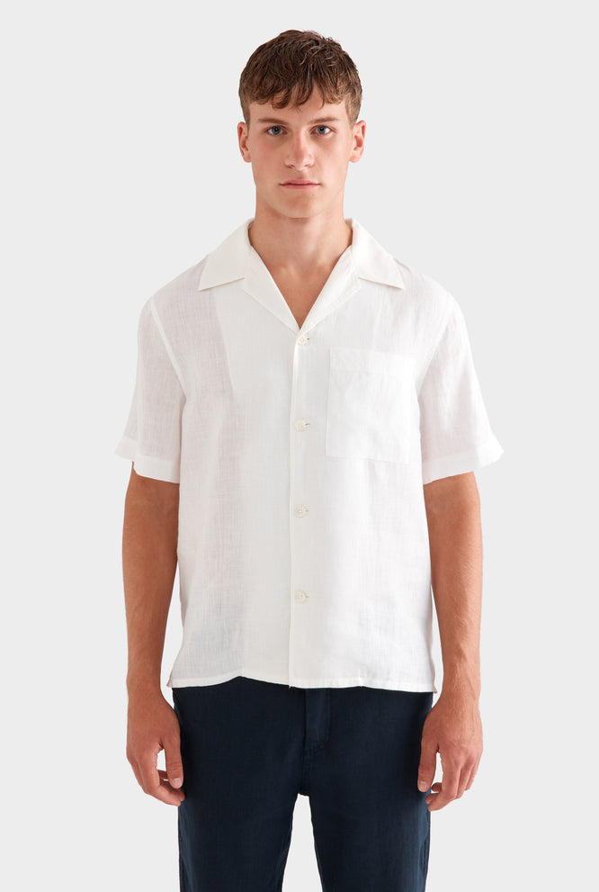 Short Sleeve Linen Camp Collar Shirt - Black