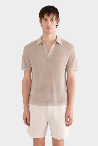 Rib Knit Open Neck Polo 2.0 - Taupe