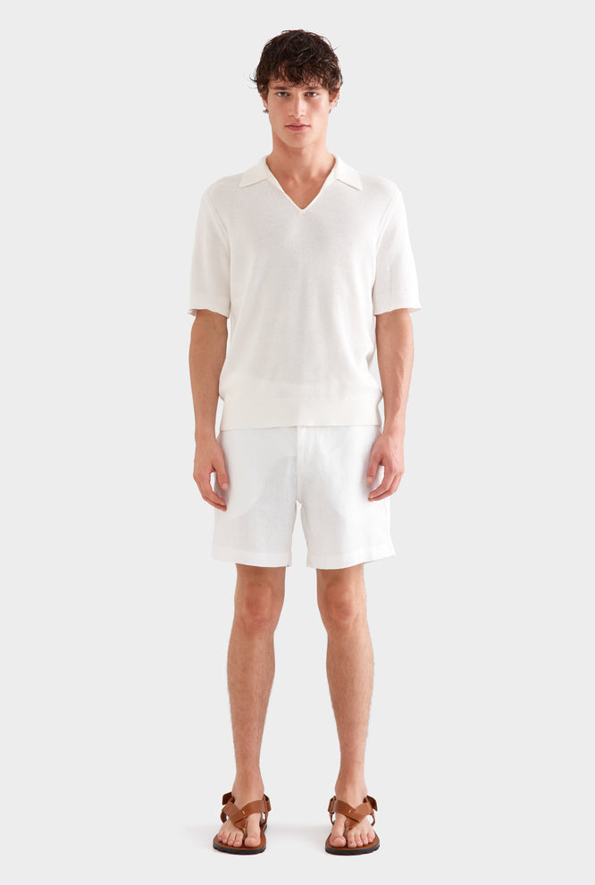 Textured Cotton Open Neck Shirt - Off White