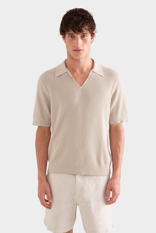 Textured Cotton Open Neck Shirt -  Taupe