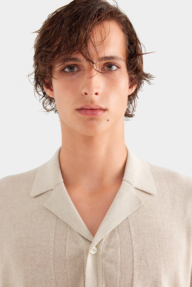 Contrast Stitch Knit Shirt - Sand