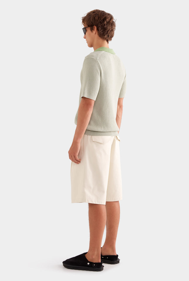 Cotton Canvas Pleated Bermuda Short - Cream