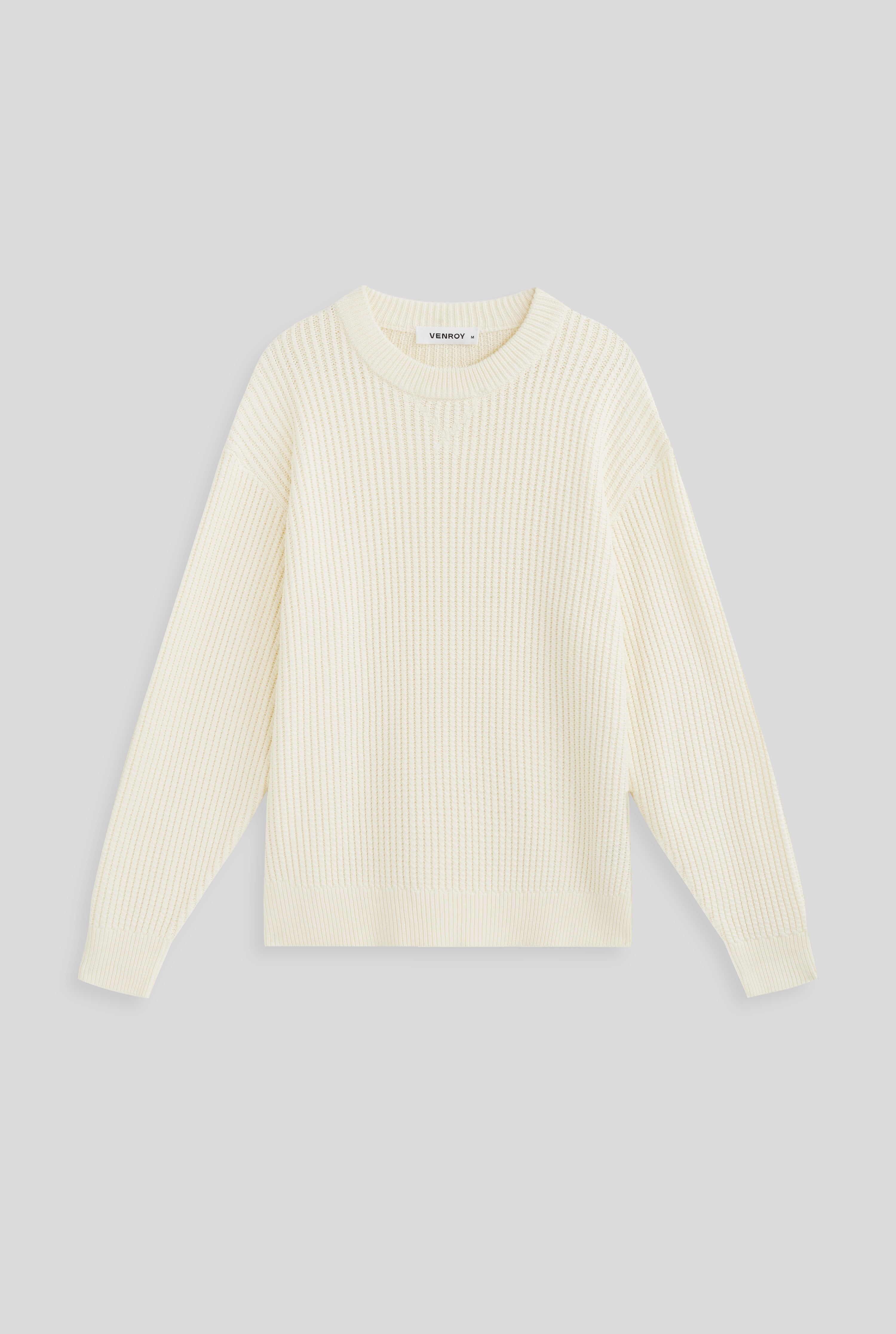 Cotton Rib Knitted Sweater - Antique White