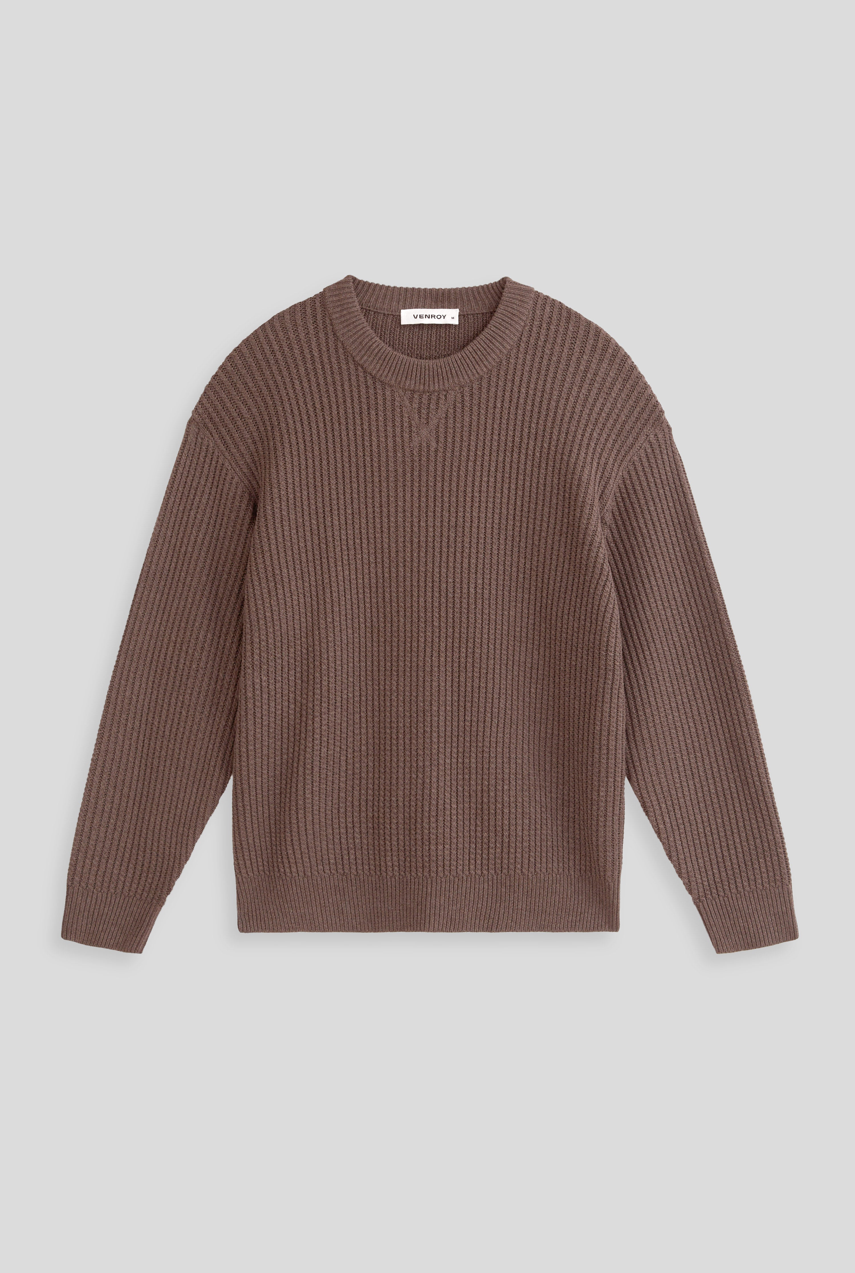 Cotton Rib Knitted Sweater - Brown Marl