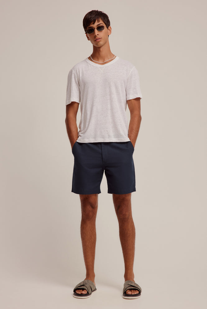 Cotton Twill Side Tab Short - Navy/Natural Tape