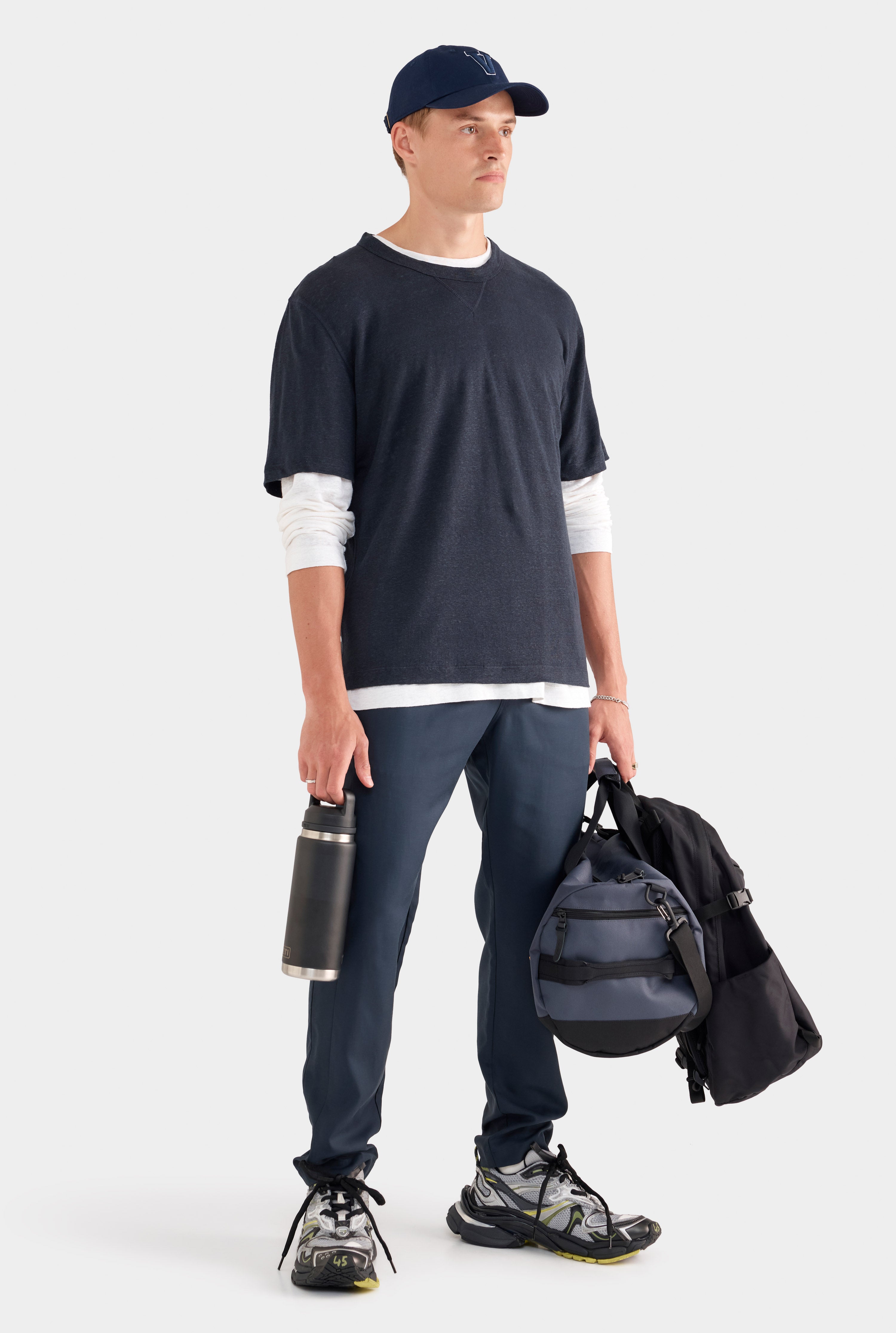 Coverstitch Linen T-Shirt - Navy