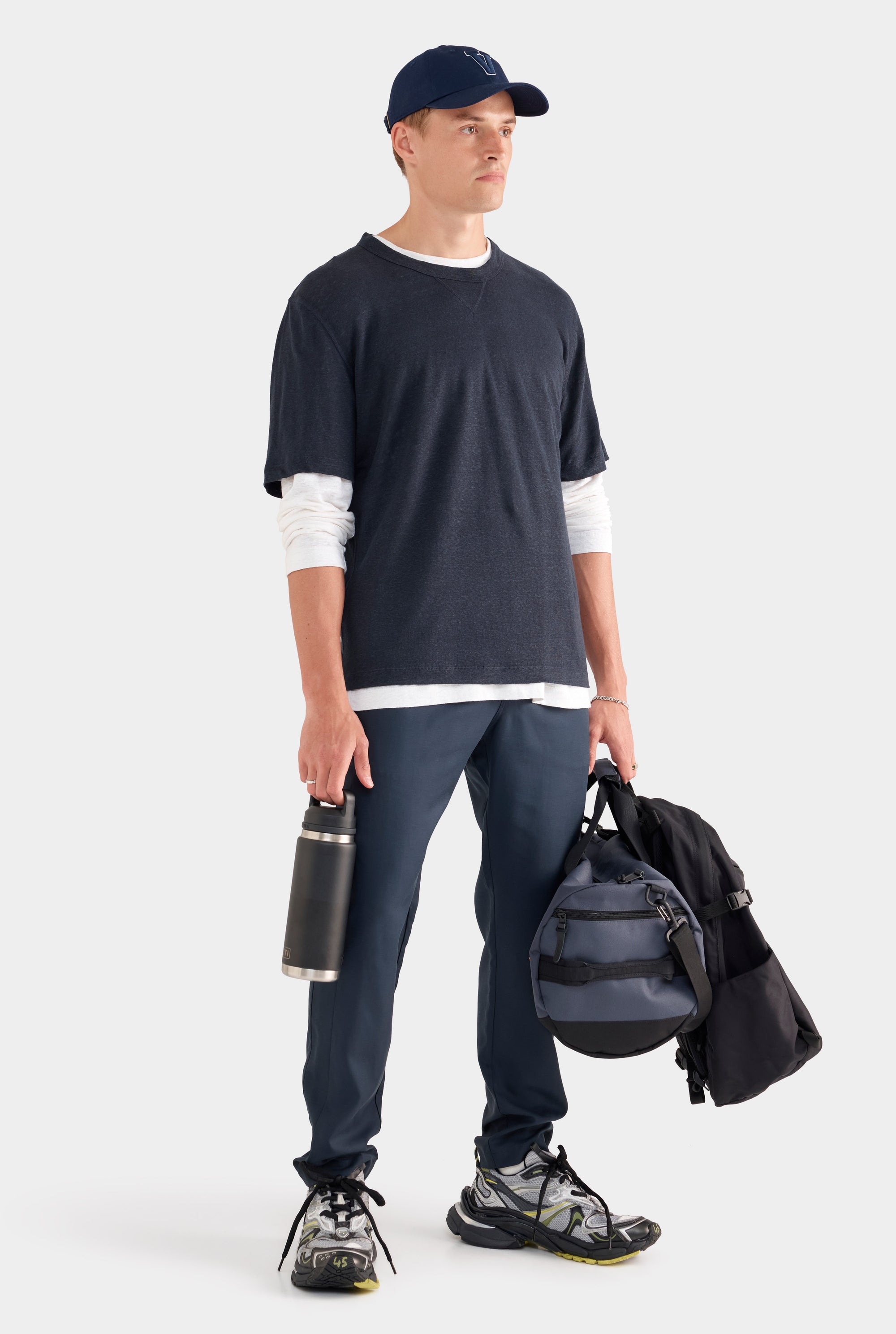 Coverstitch Linen T-Shirt - Navy