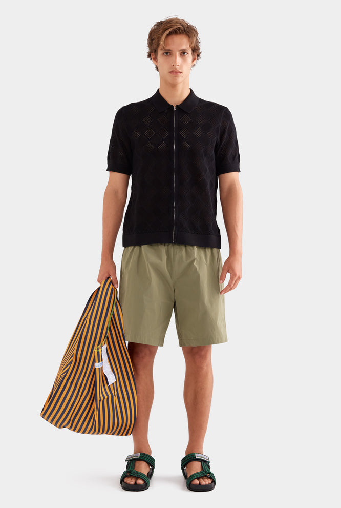 Diamond Zip Knit Cotton Shirt - Black