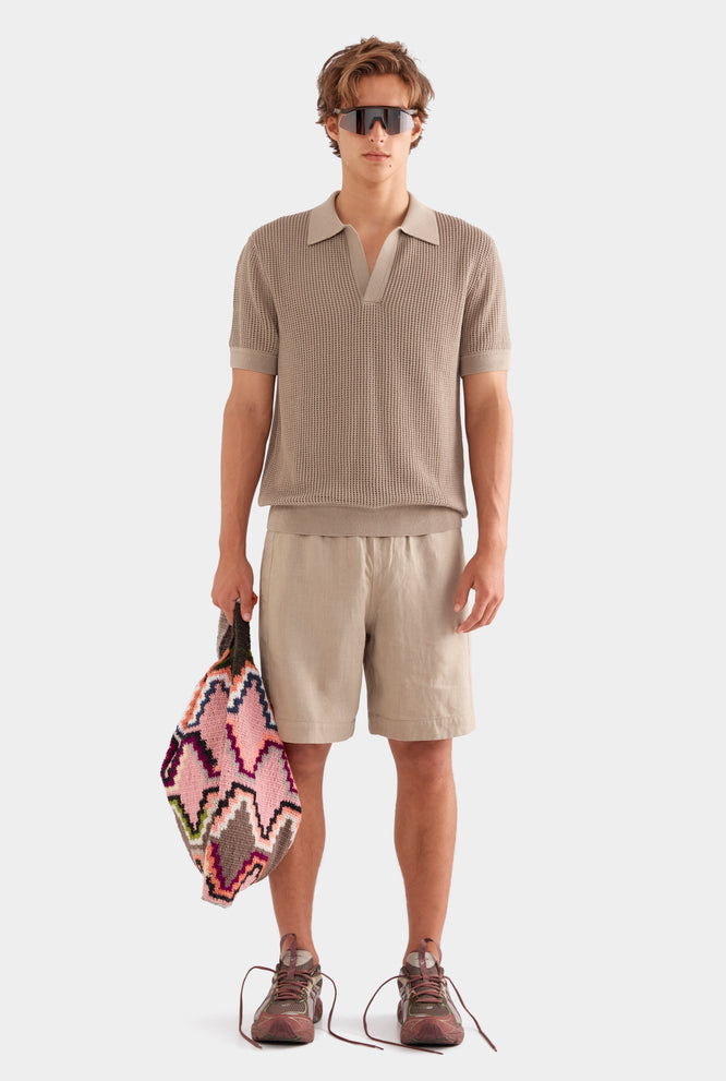 Double Layer Knit Polo - Pebble