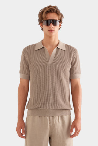 Double Layer Knit Polo - Pebble