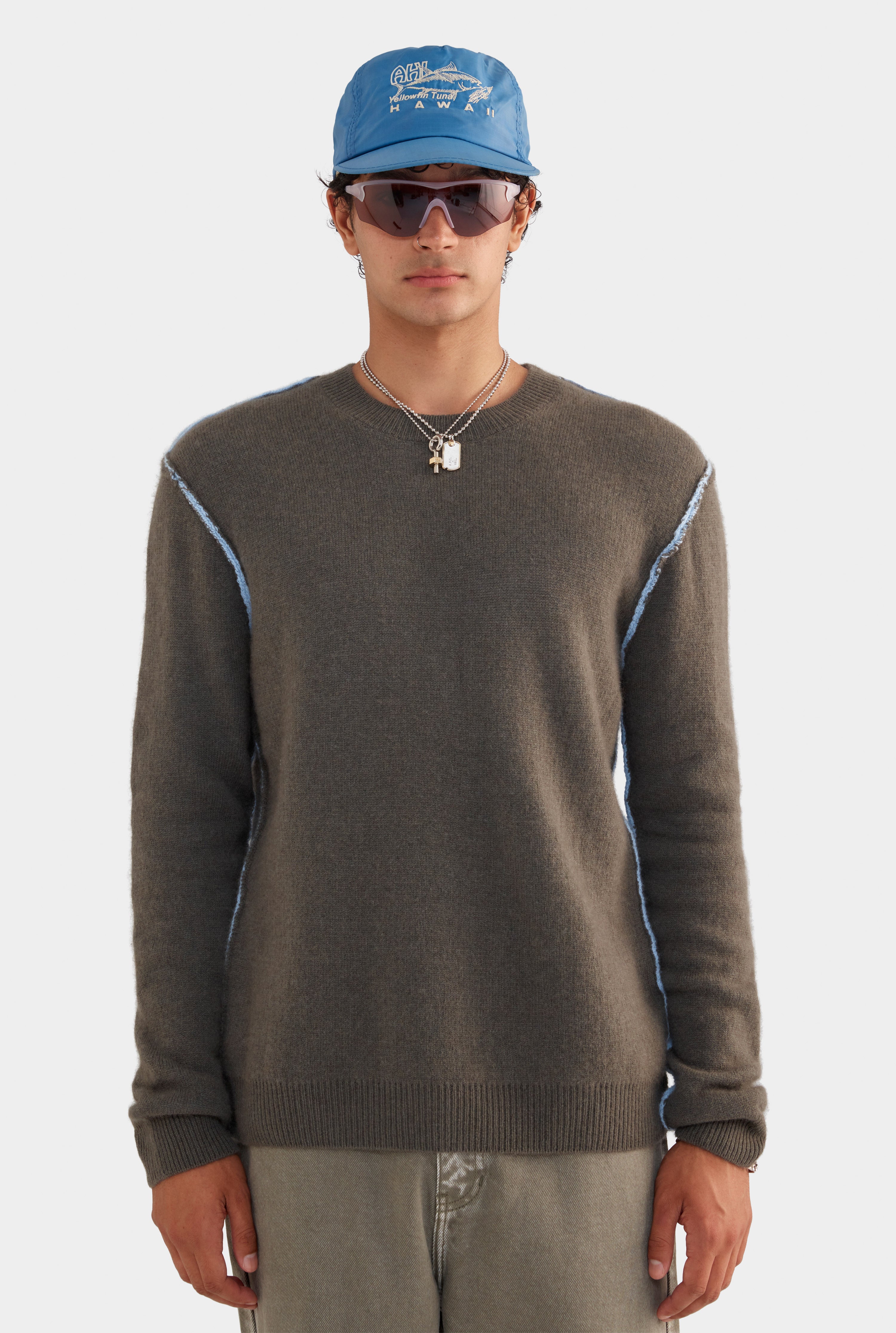Exposed Seam Cashmere Sweater - Juniper/Sky