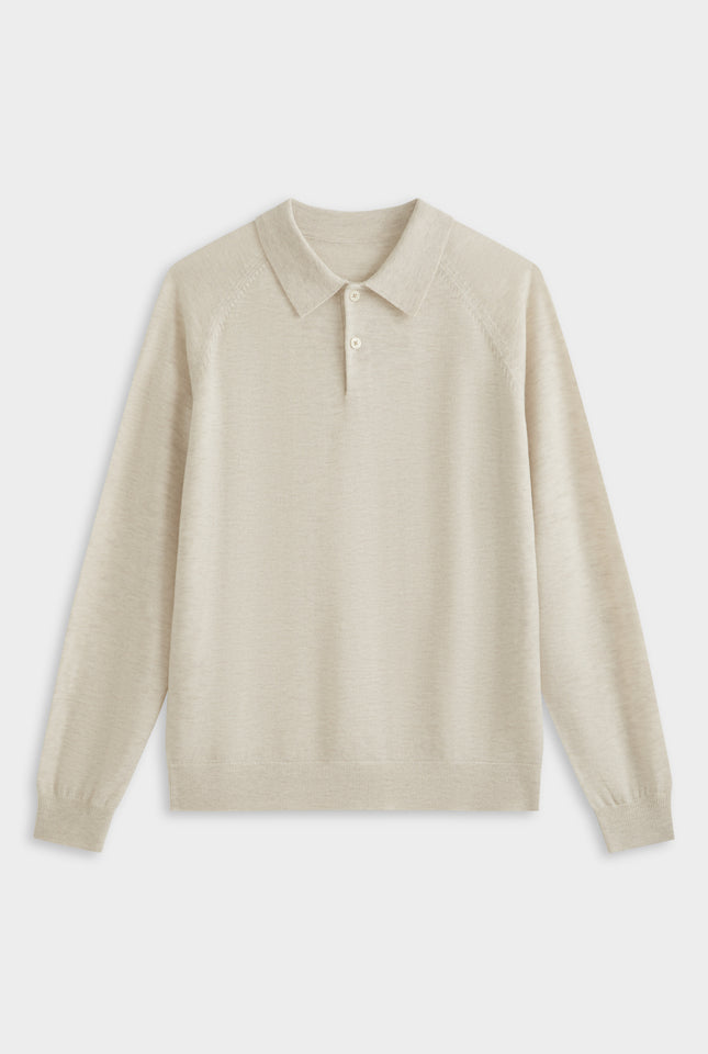 Merino Wool Knit Polo - Sand Marl