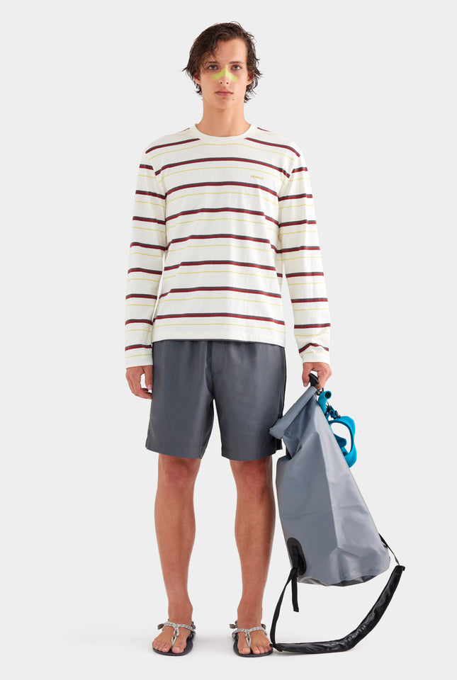 Long Sleeve Striped T Shirt - Cream/Mahogany Brown/Yellow Stripe