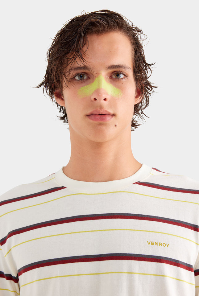 Long Sleeve Striped T Shirt - Cream/Mahogany Brown/Yellow Stripe