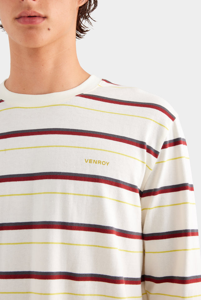 Long Sleeve Striped T Shirt - Cream/Mahogany Brown/Yellow Stripe