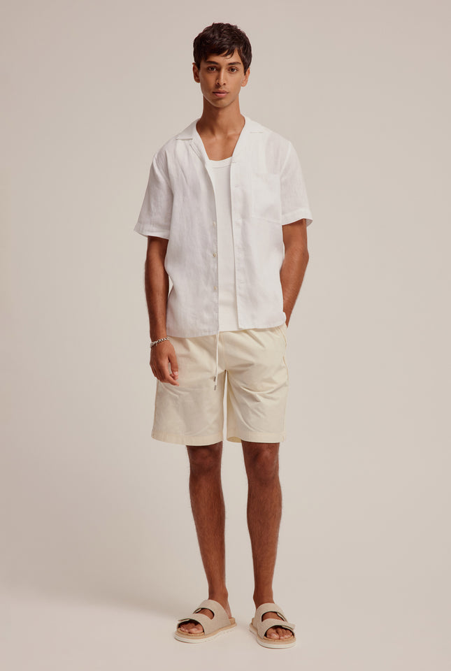 Short Sleeve Linen Camp Collar Shirt - White