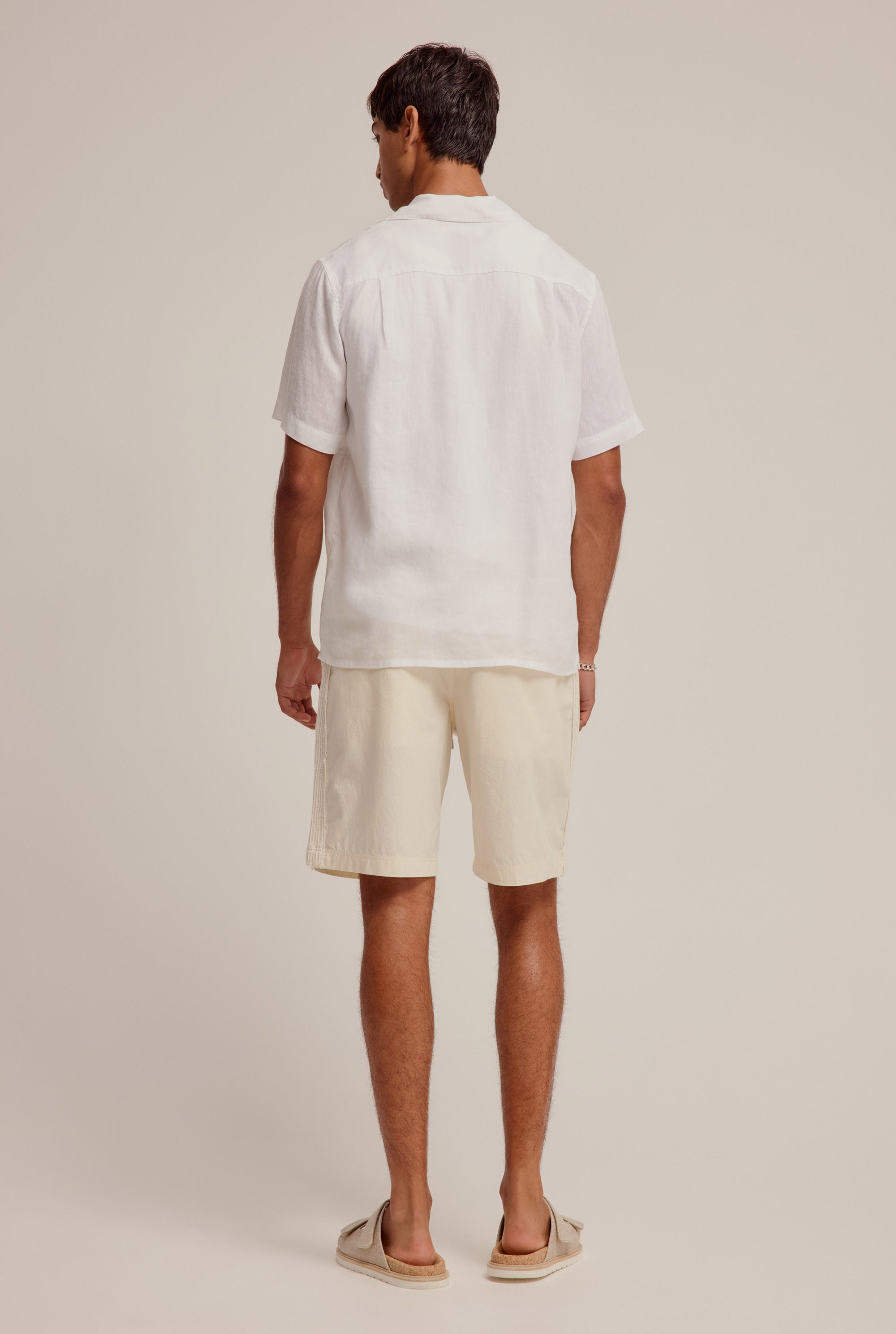 Short Sleeve Linen Camp Collar Shirt - White
