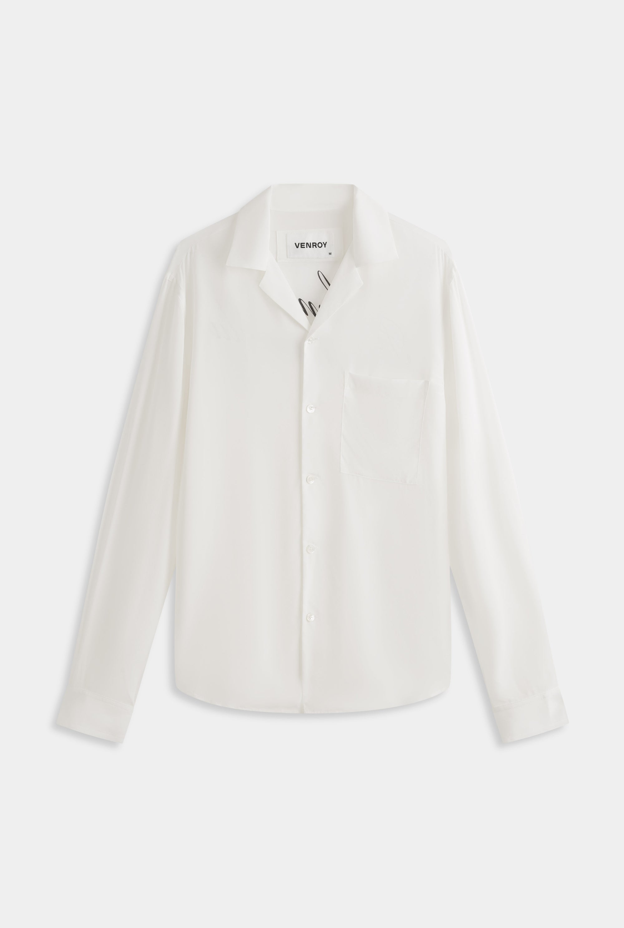 Long Sleeve Silk Camp Collar Shirt - Off White/Honolulu Print