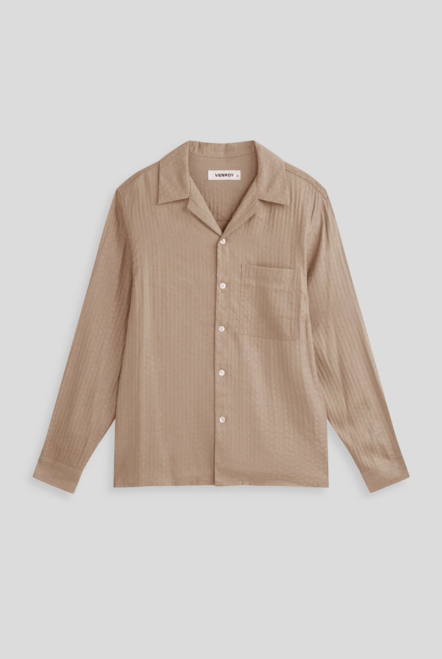 Long Sleeve Jacquard V Monogram Silk Linen Shirt - Walnut