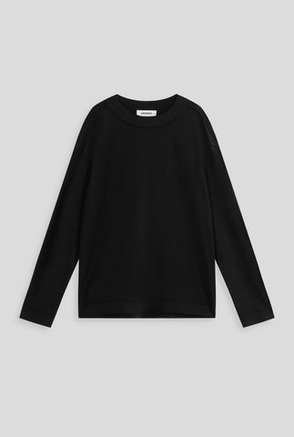 Long Sleeve Raw Edge Wool Jersey Top - Black