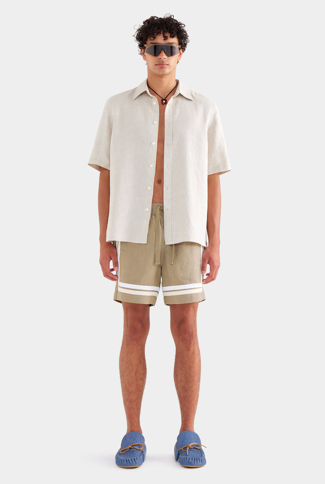 Mid Sleeve Linen Shirt - Sand