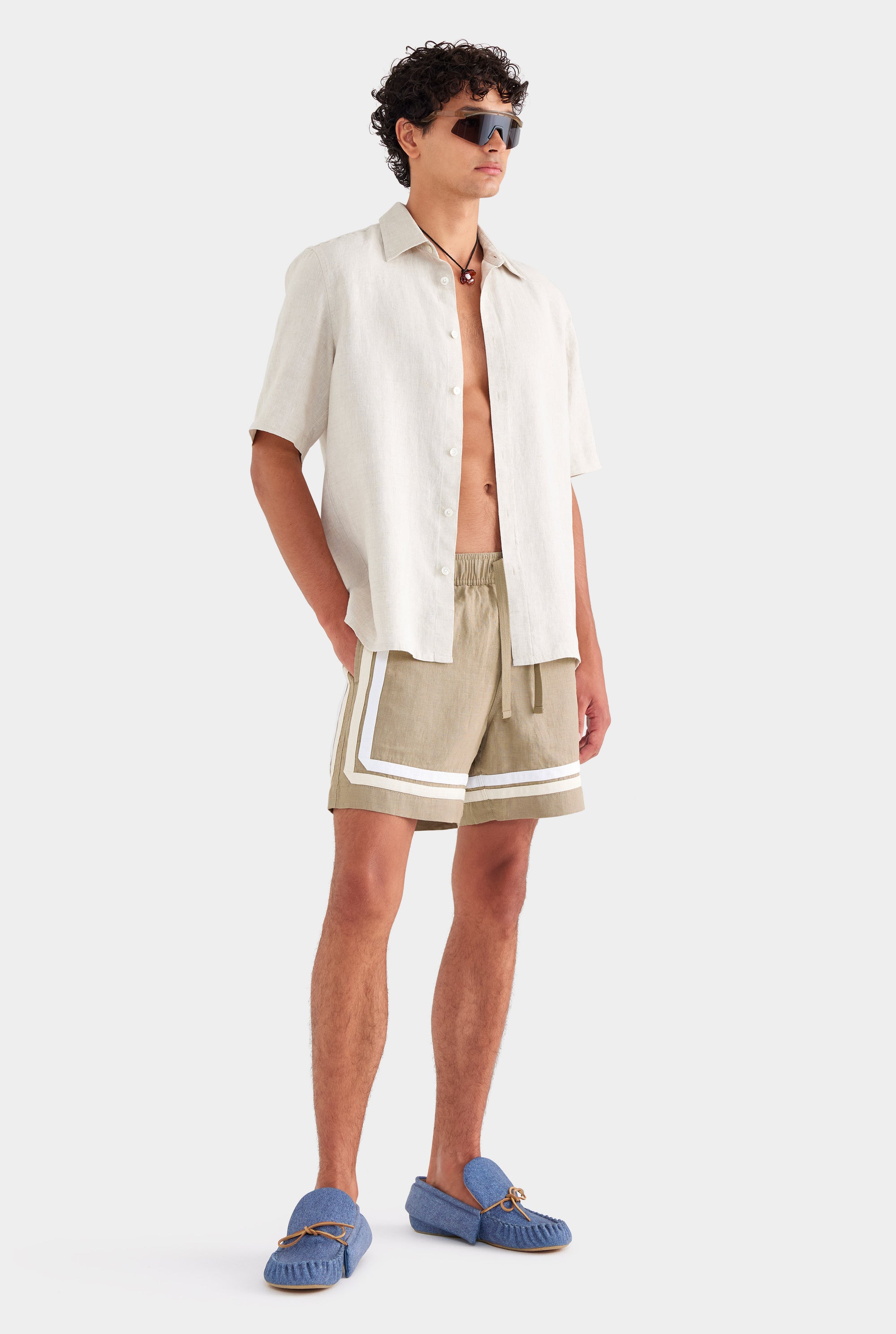 Mid Sleeve Linen Shirt - Sand