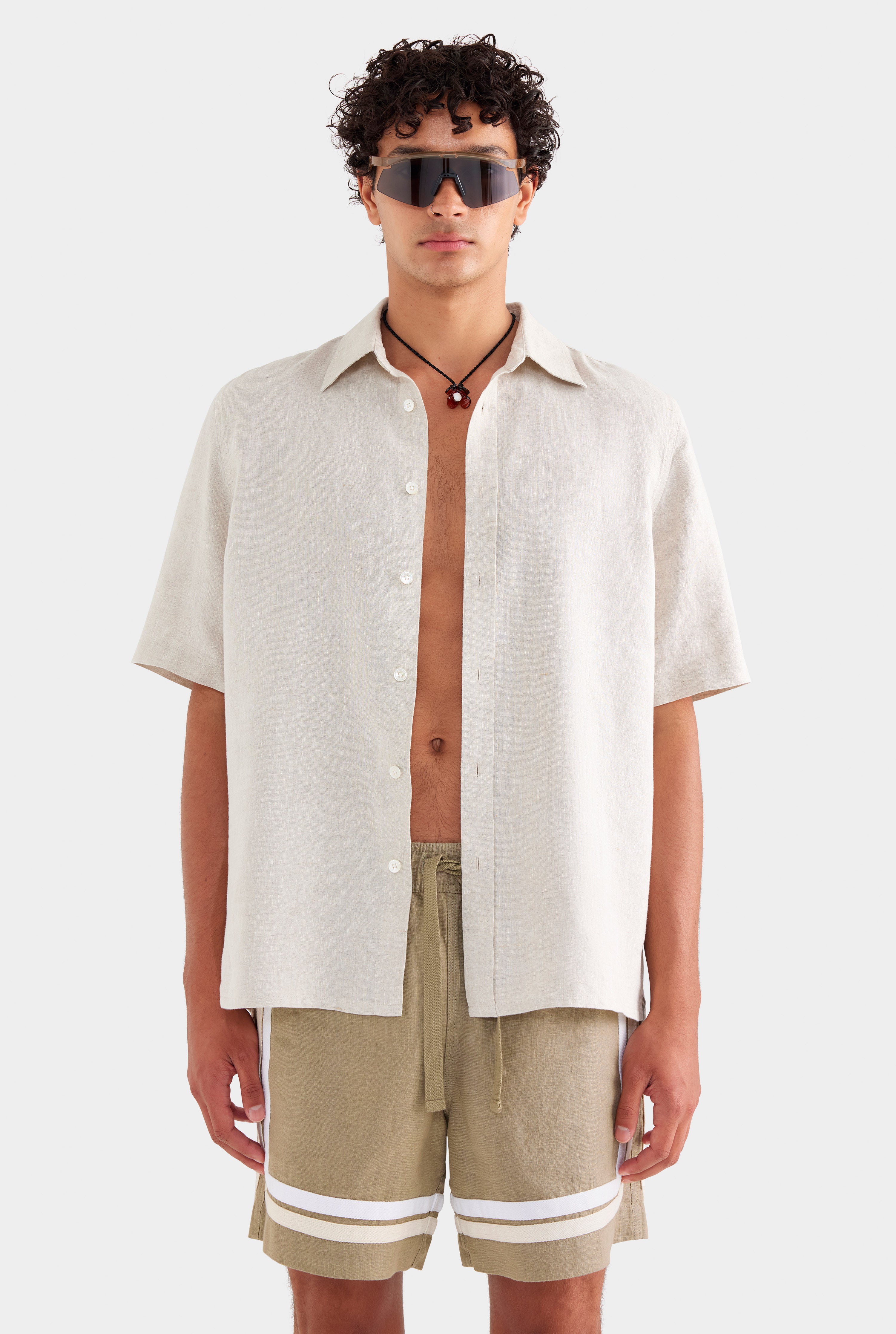 Mid Sleeve Linen Shirt - Sand