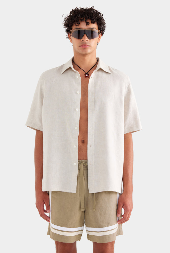 Mid Sleeve Linen Shirt - Dusk Blue