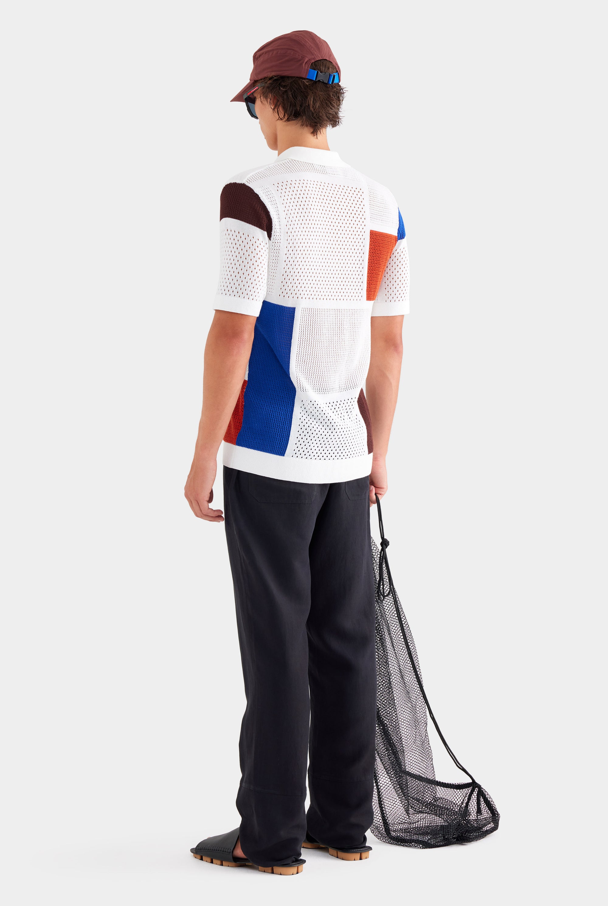 Multi Stitch Cotton Knit Shirt - Off White/Blue/Picante