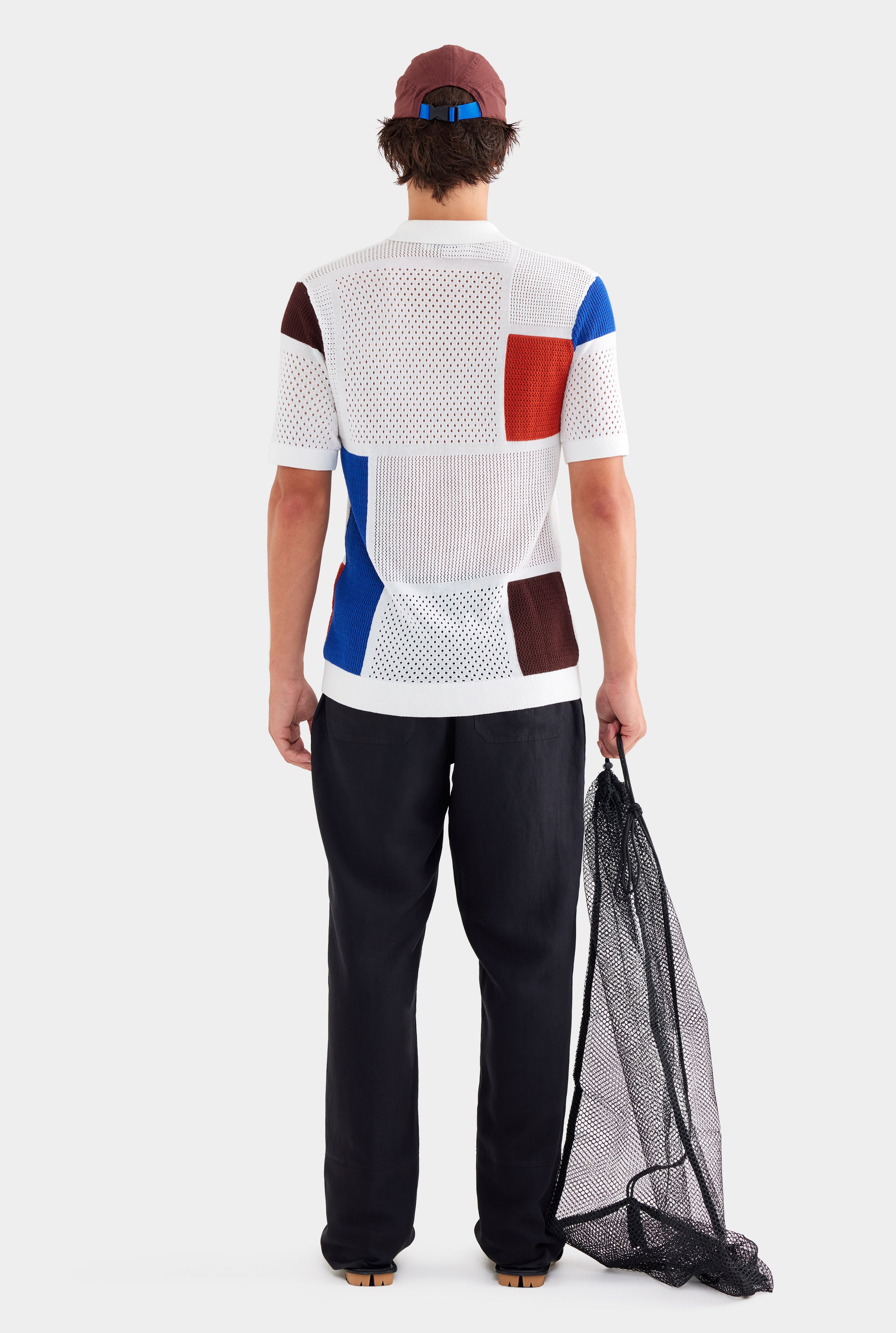 Multi Stitch Cotton Knit Shirt - Off White/Blue/Picante