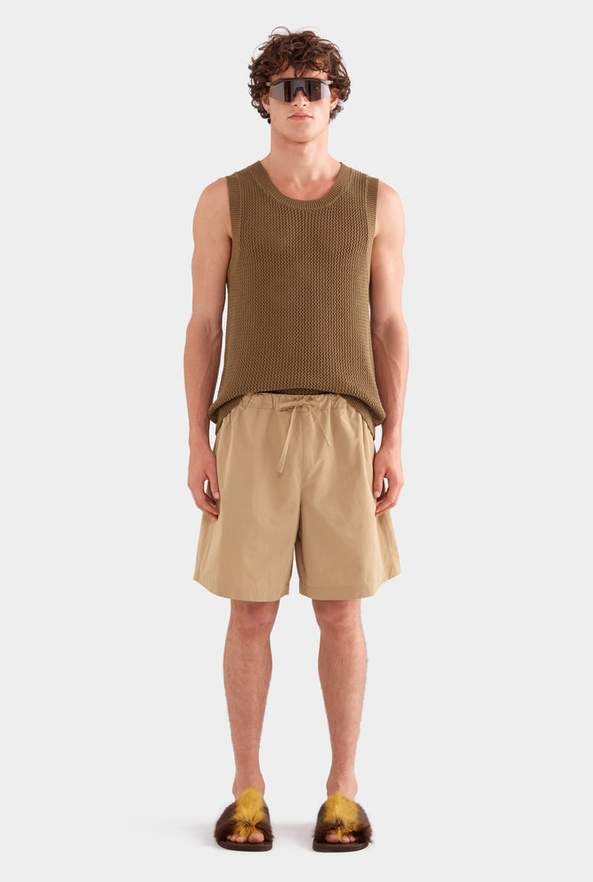 Oversized Taffeta Short - Tan