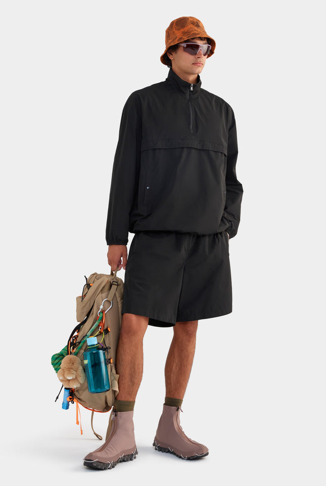 Panelled Nylon Quarter Zip - Black