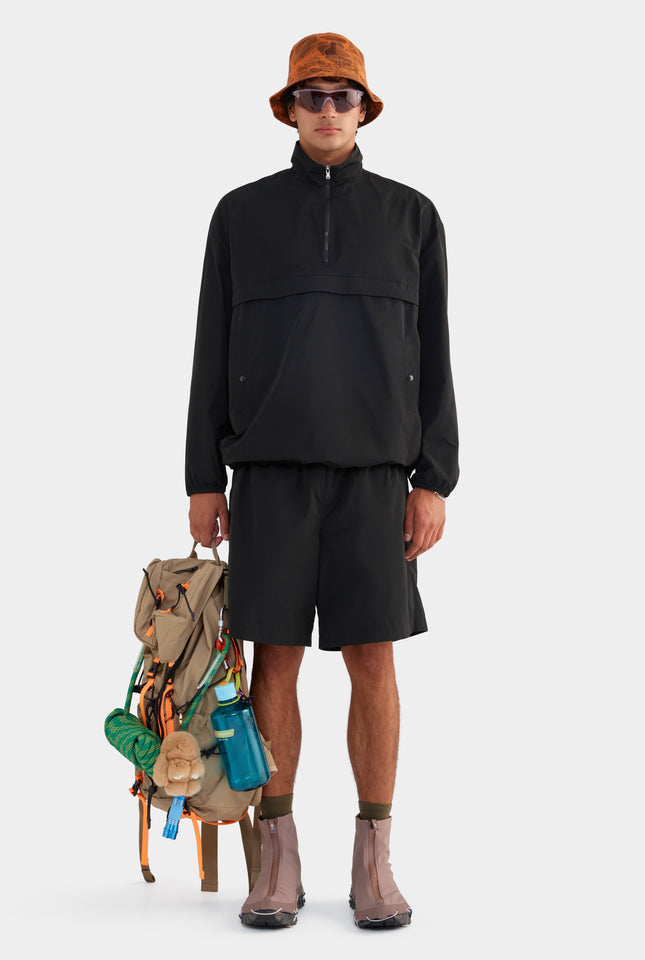 Panelled Nylon Quarter Zip - Black