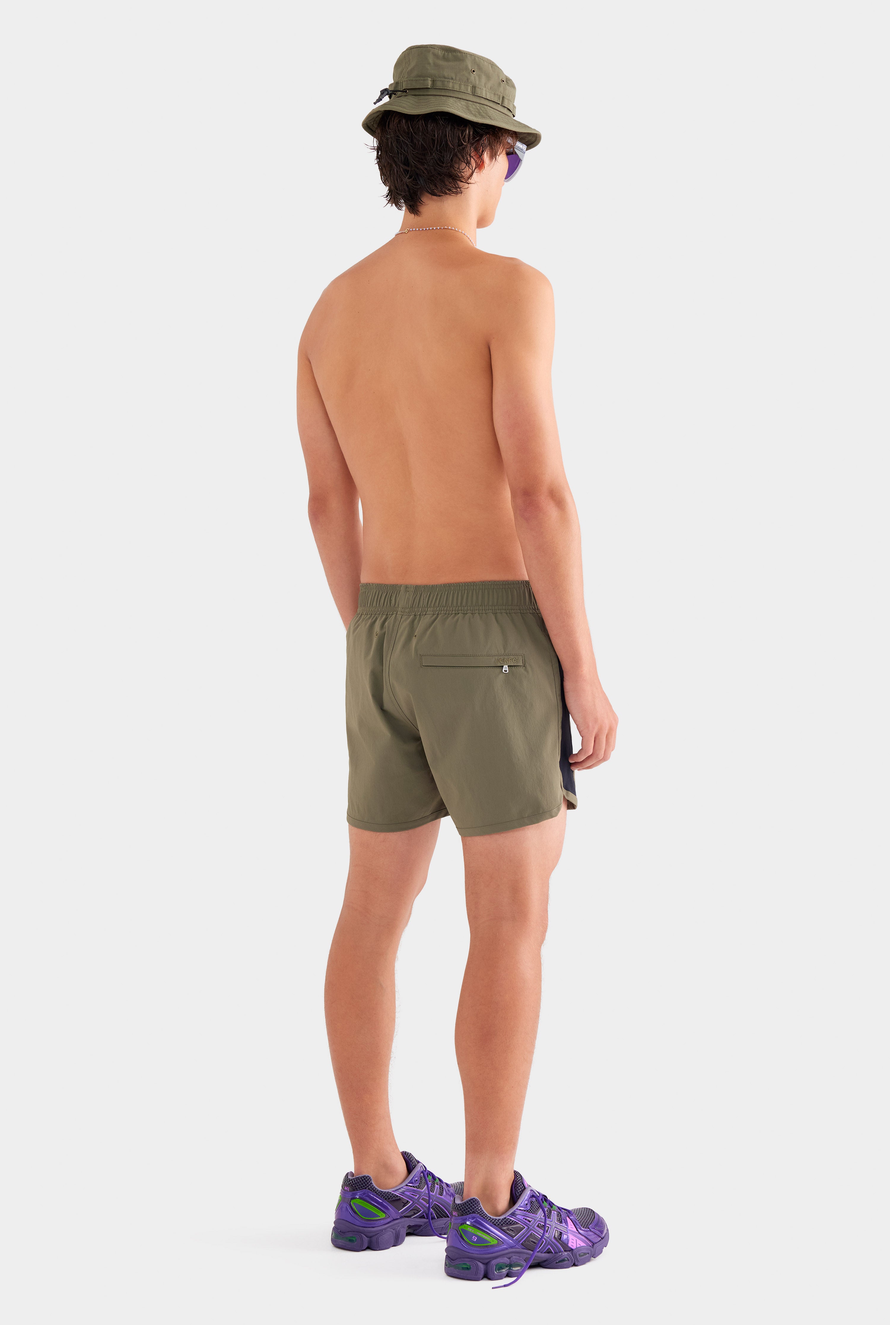 Panelled Stretch Swim Short - Smokey Olive/Black