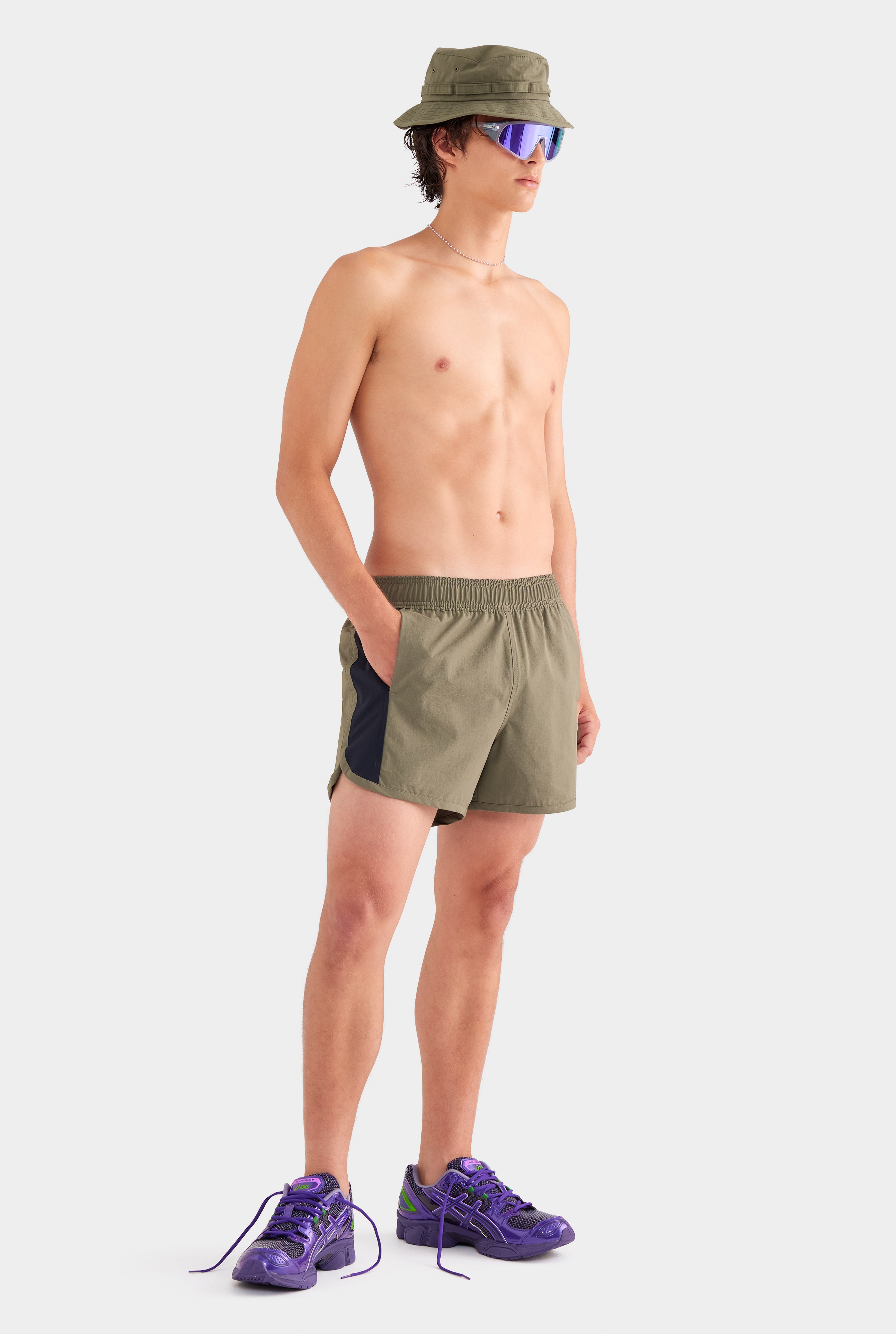 Panelled Stretch Swim Short - Smokey Olive/Black