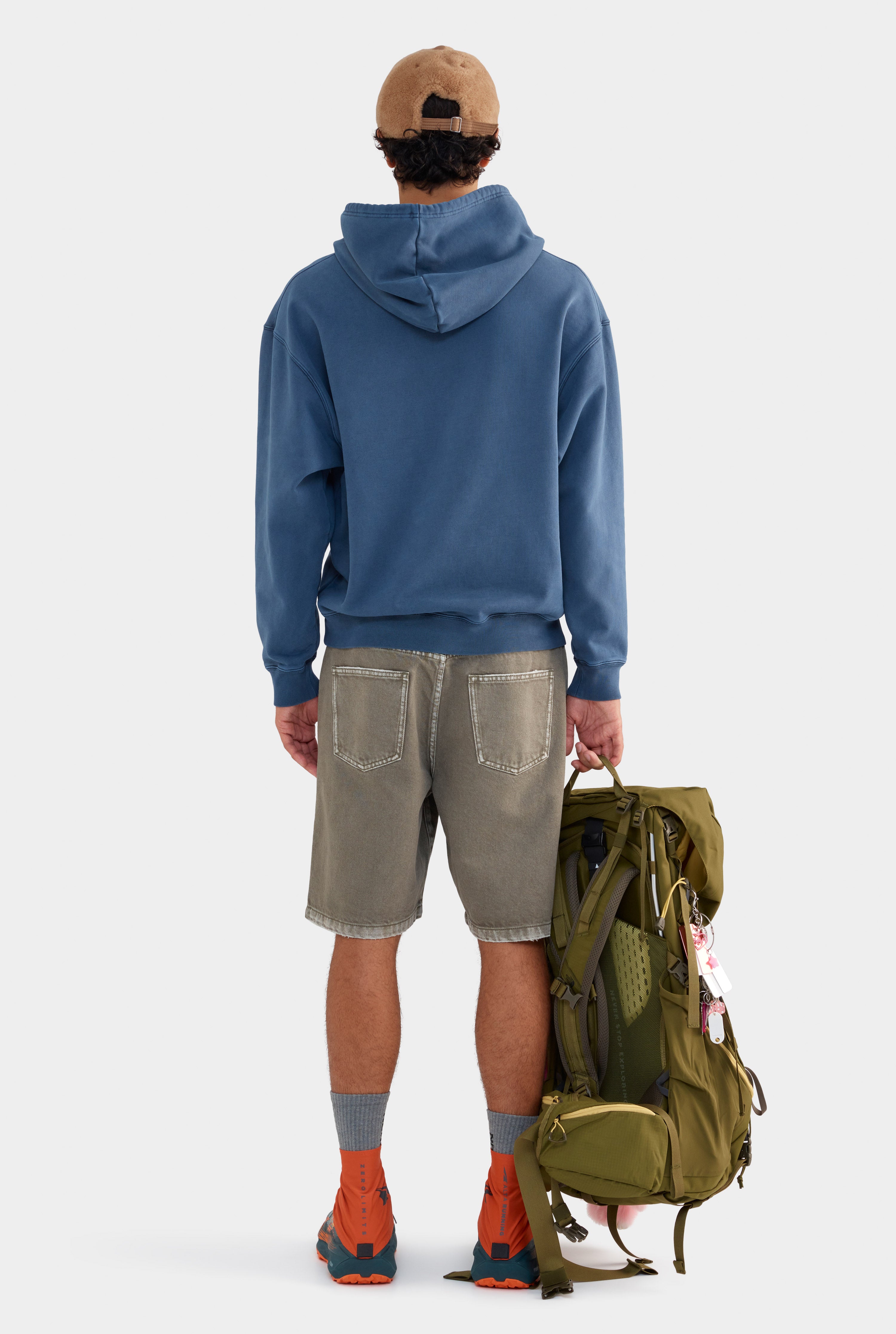 Pigment Dyed Fleece Track Hoodie - Dark Slate Blue