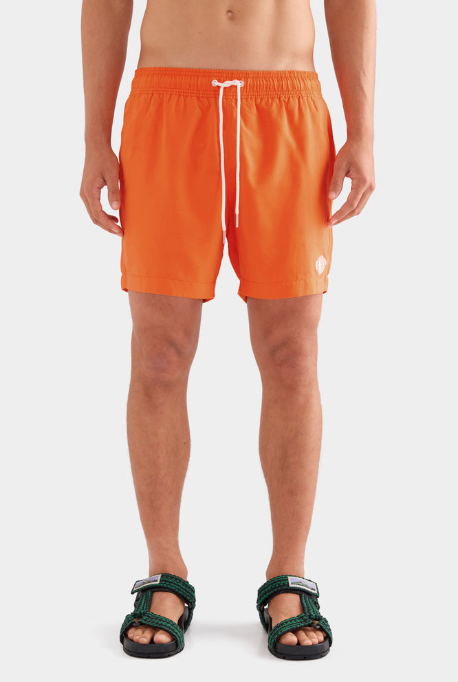 Printed Swim Short - Bright Orange/Teal Multi Stripe