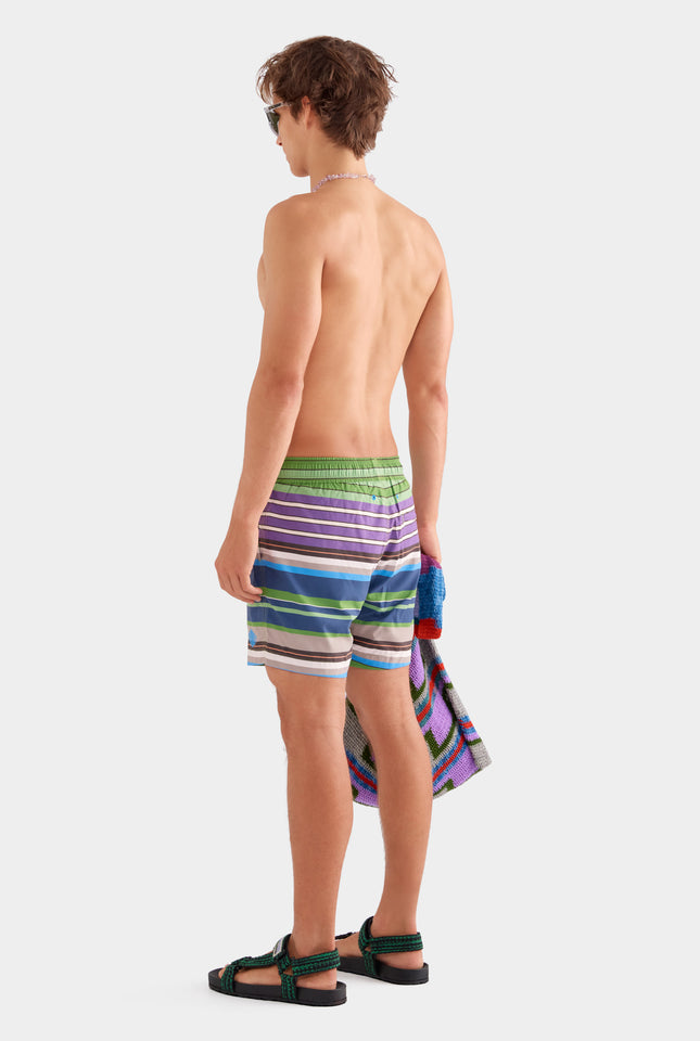Printed Swim Short - Leaf Green/Violet Multi Stripe