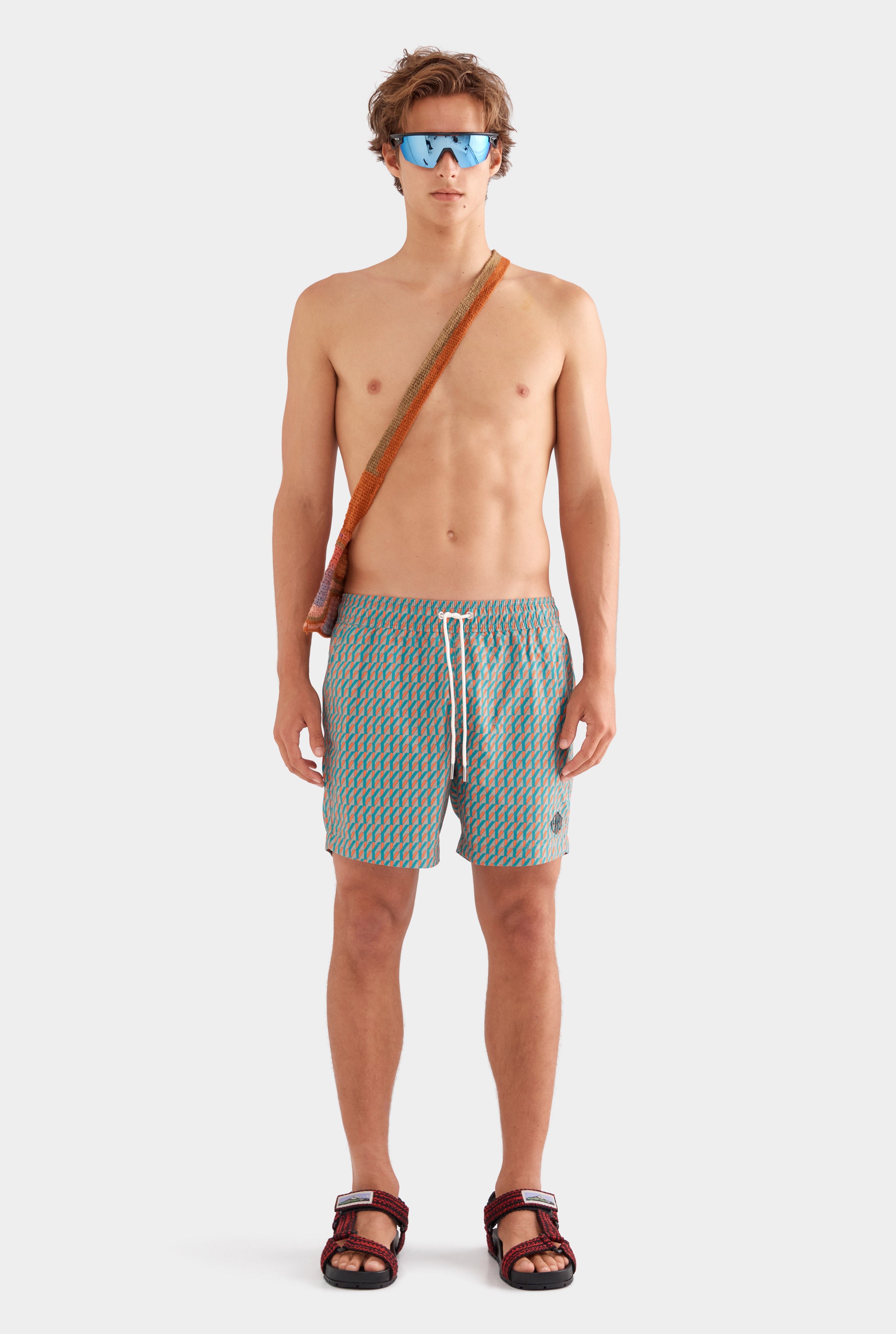 Printed Swim Short - Pebble/Bright Orange V Monogram