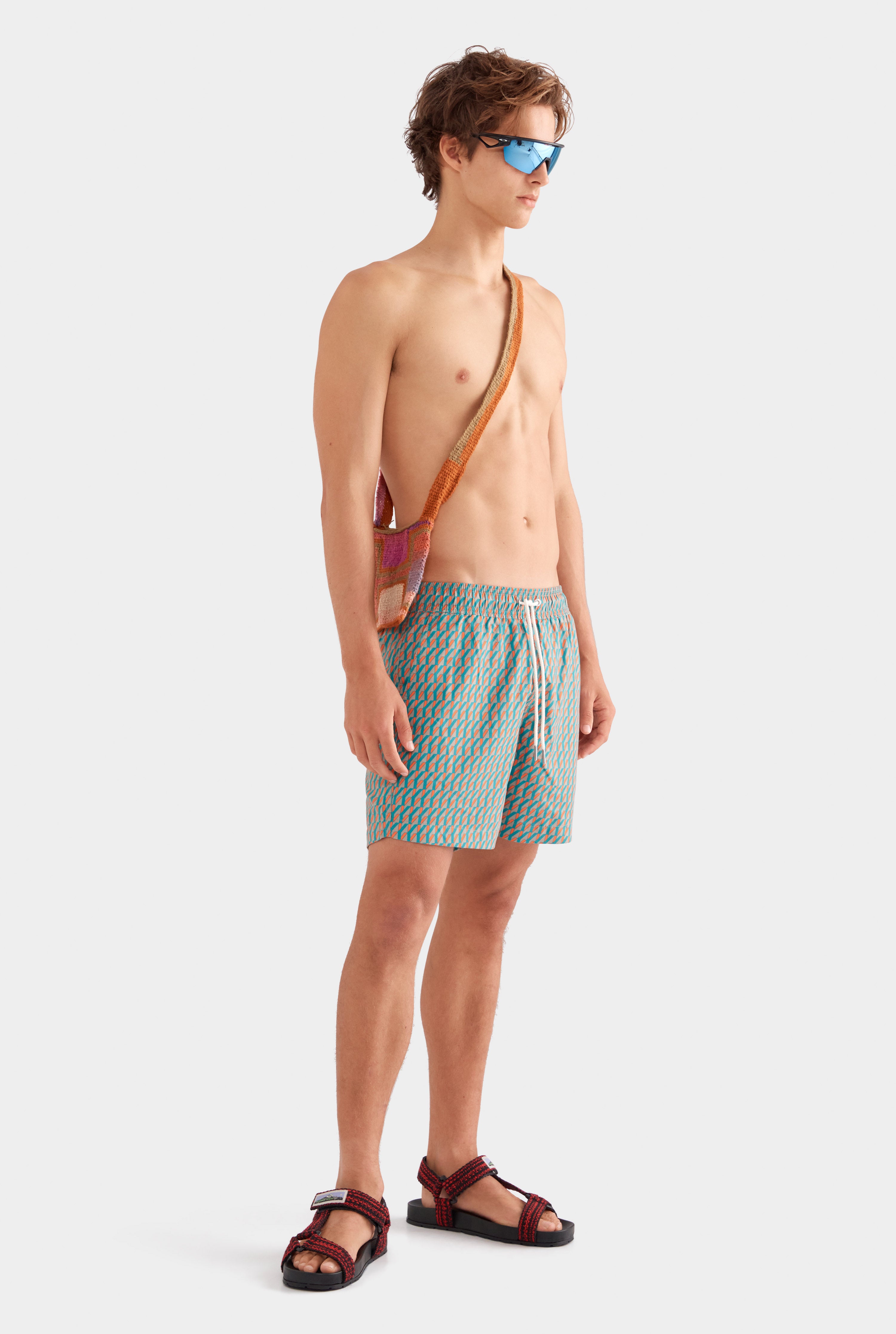 Printed Swim Short - Pebble/Bright Orange V Monogram