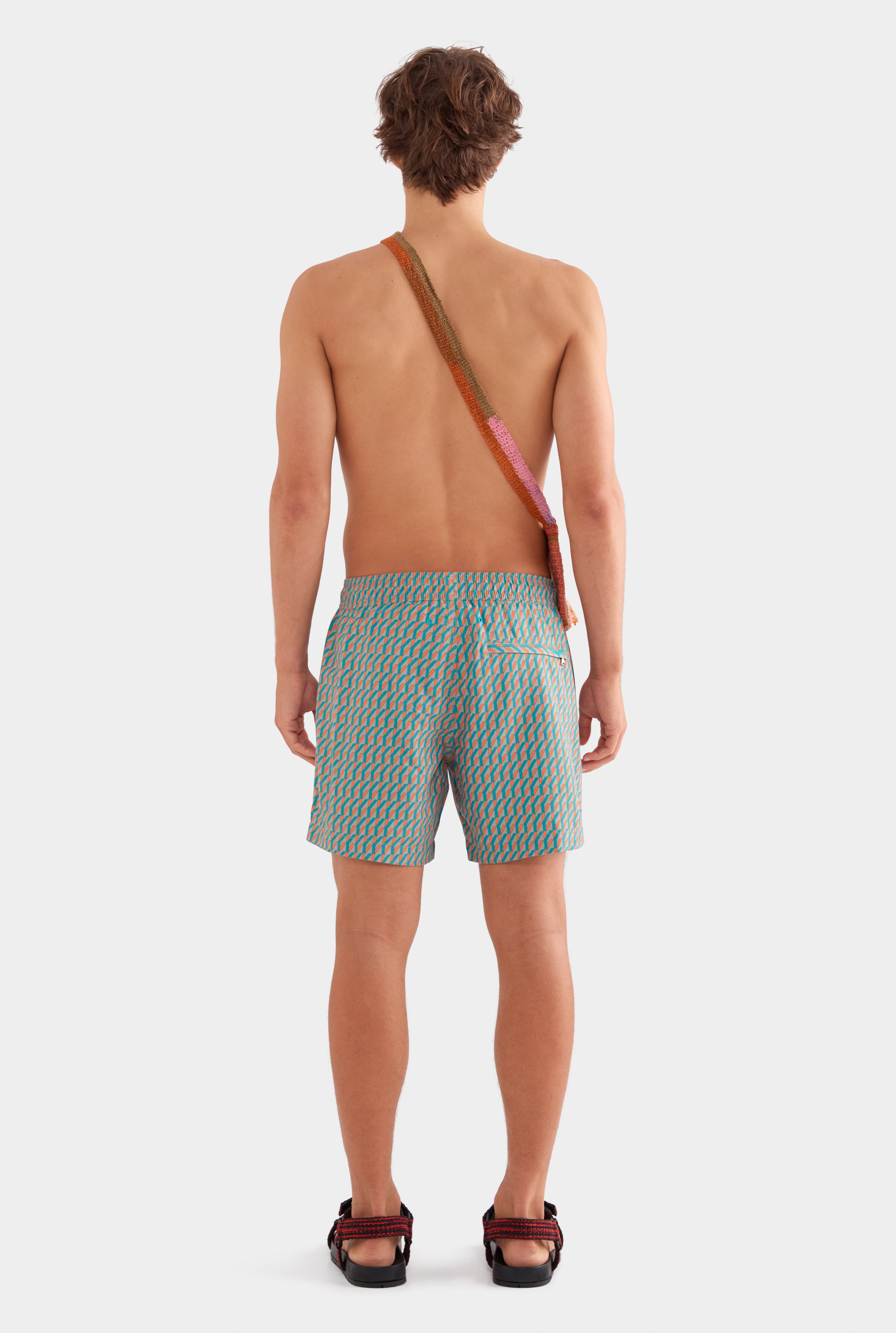 Printed Swim Short - Pebble/Bright Orange V Monogram