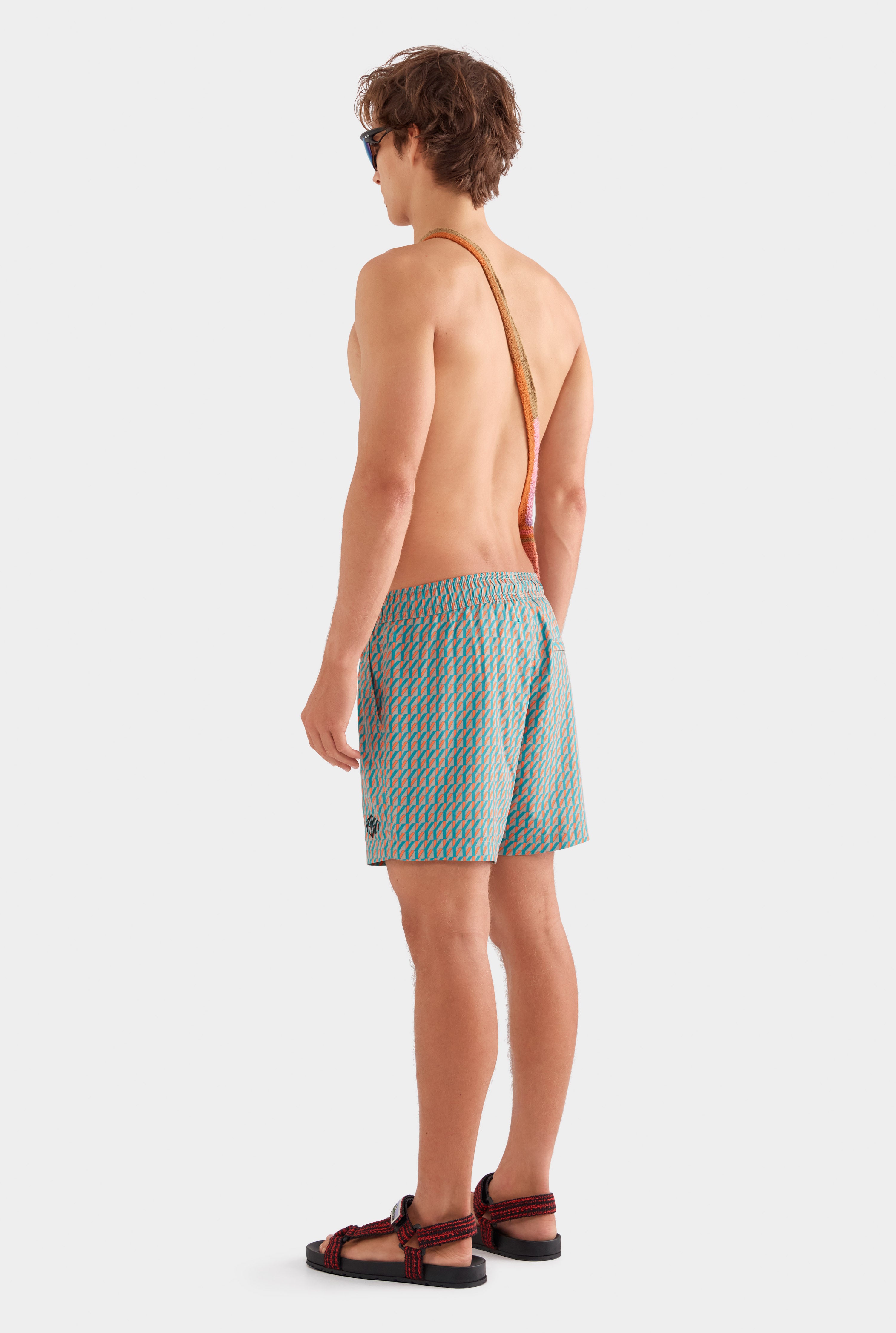 Printed Swim Short - Pebble/Bright Orange V Monogram