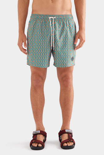 Printed Swim Short - Pebble/Bright Orange V Monogram