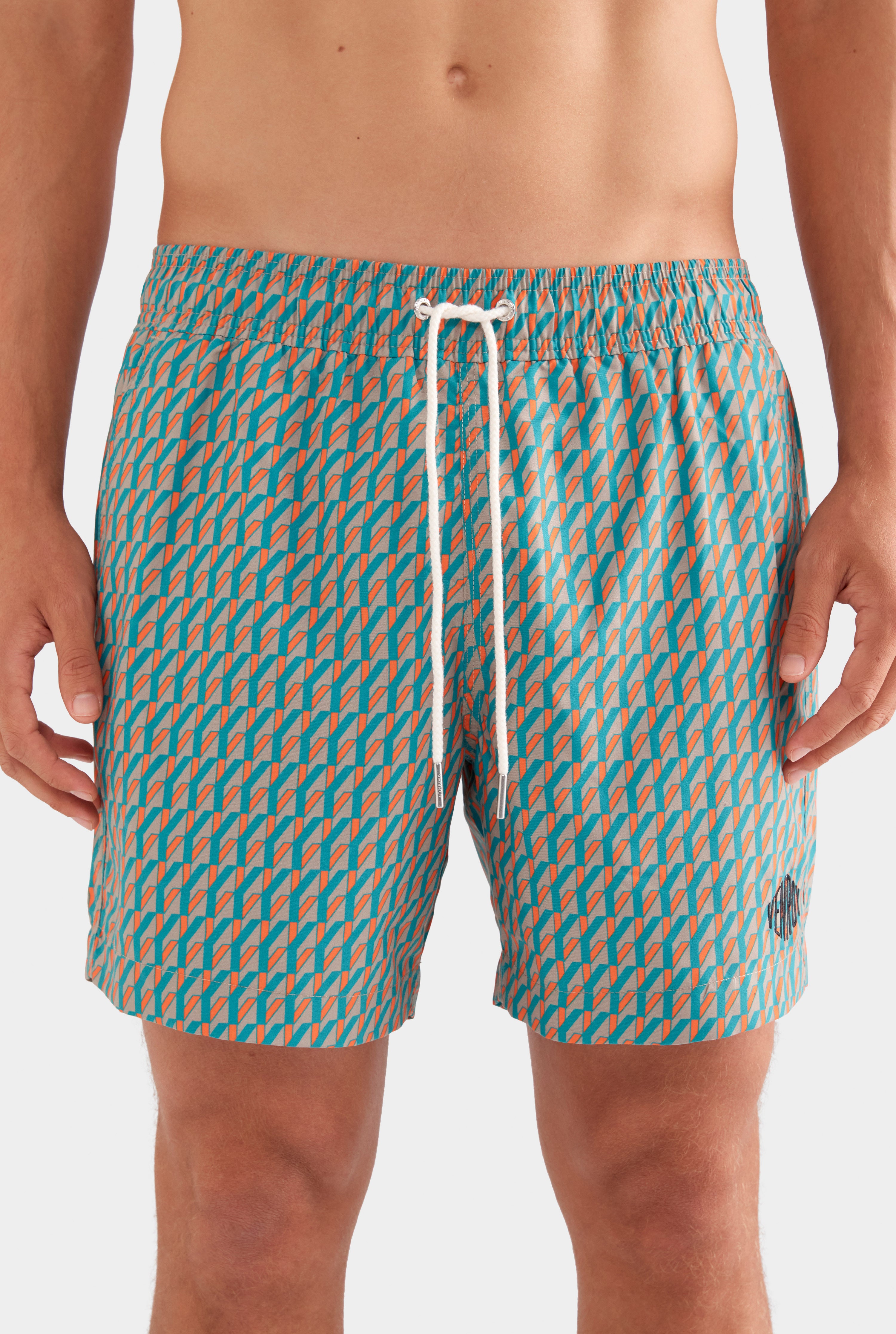 Printed Swim Short - Pebble/Bright Orange V Monogram