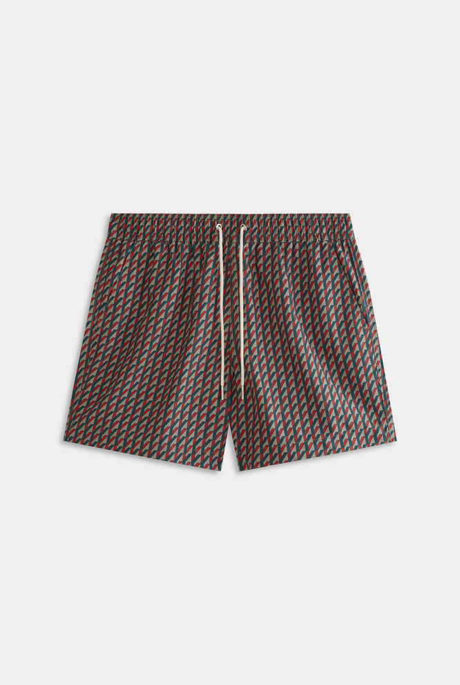 Printed Swim Short - Dark Slate/Antique White V Monogram