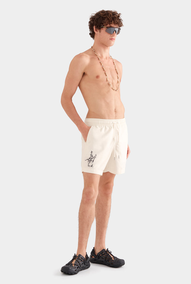 Printed Swim Short - Vanilla Cream/Siurell Stamp