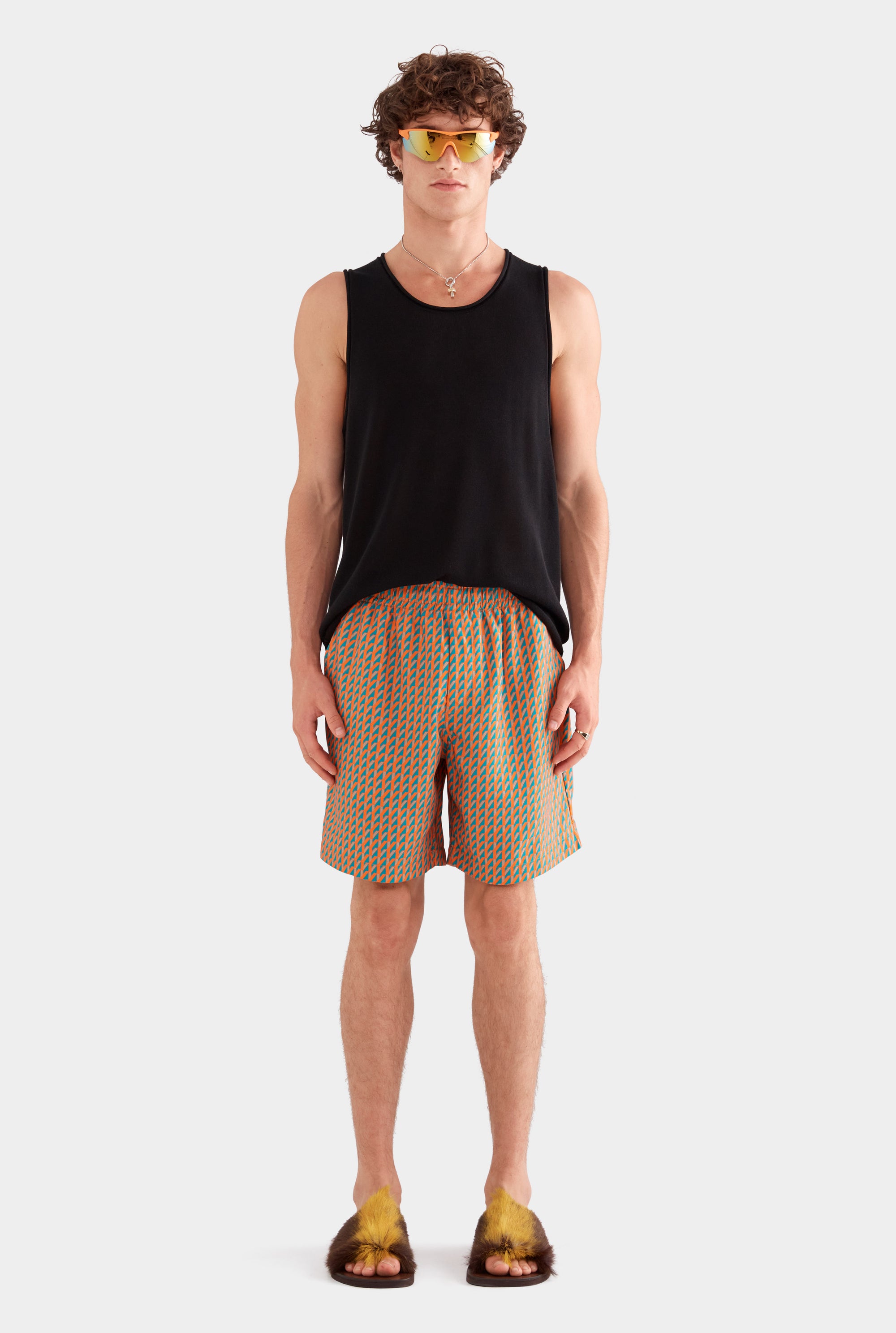 Printed Tencel Lounge Short - Bright Orange/Teal V Monogram