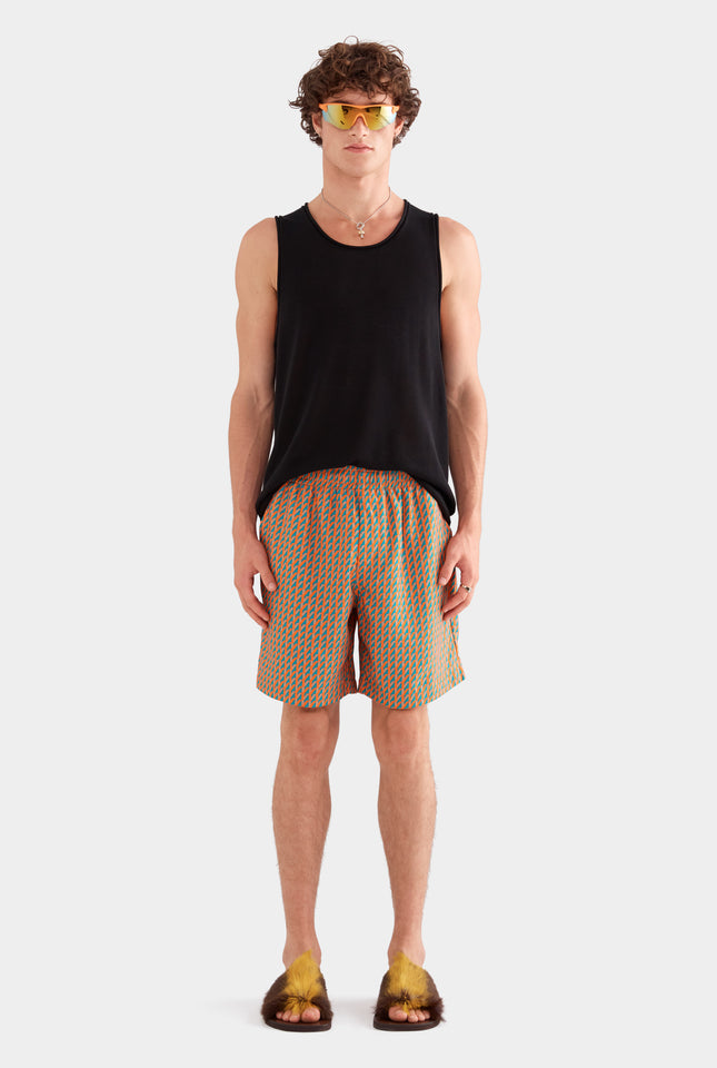Printed Tencel Lounge Short - Bright Orange/Teal V Monogram