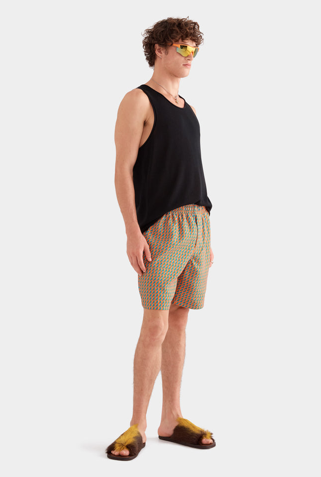 Printed Tencel Lounge Short - Bright Orange/Teal V Monogram